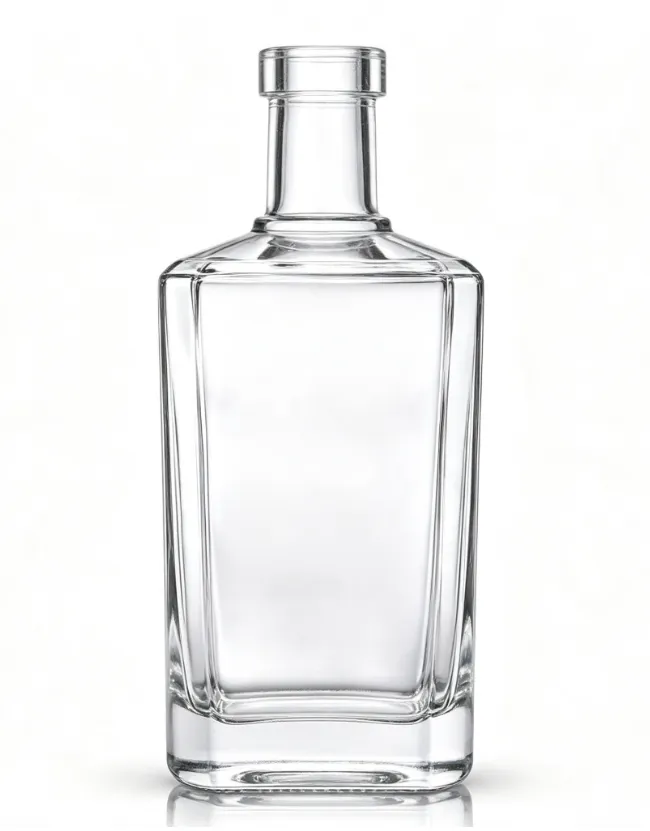 750ml clear empty tequila glass bottle, flat mouth no thread, heavy weight super clear glass