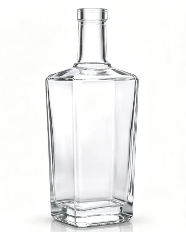 750ml clear empty tequila glass bottle, flat mouth no thread, heavy weight super clear glass