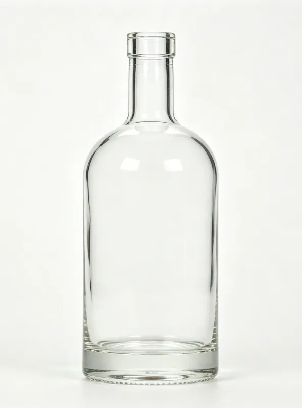 700ml empty whiskey glass bottle, clear round spirits bottle flat mouth