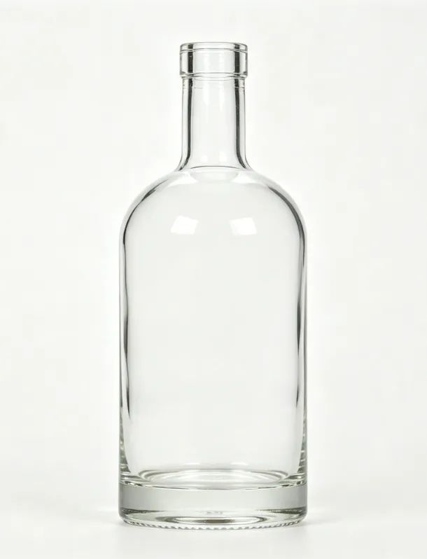 700ml empty whiskey glass bottle, clear round spirits bottle flat mouth