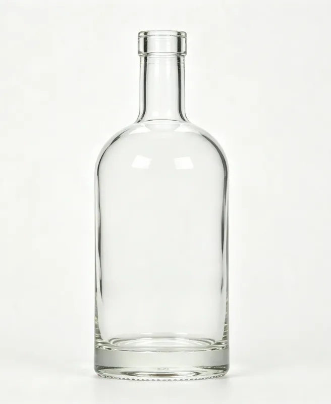700ml empty whiskey glass bottle, clear round spirits bottle flat mouth