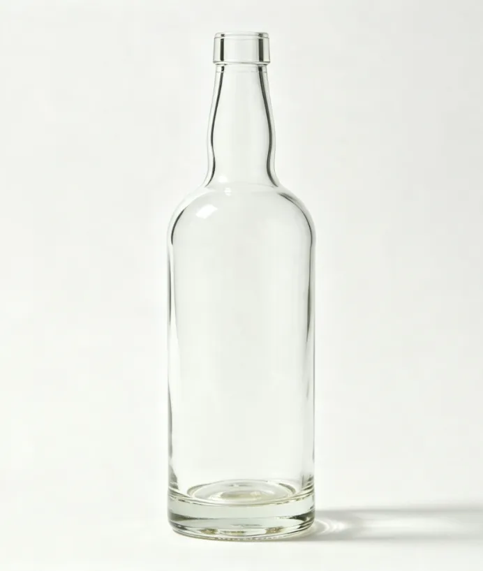 700ml empty round whiskey glass bottle flat mouth front view