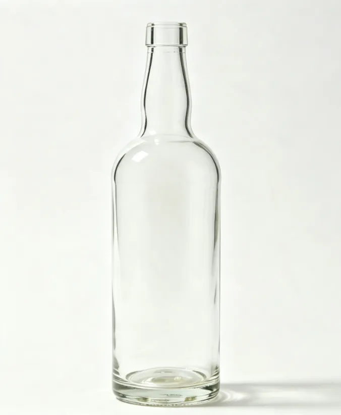 700ml empty round whiskey glass bottle flat mouth front view