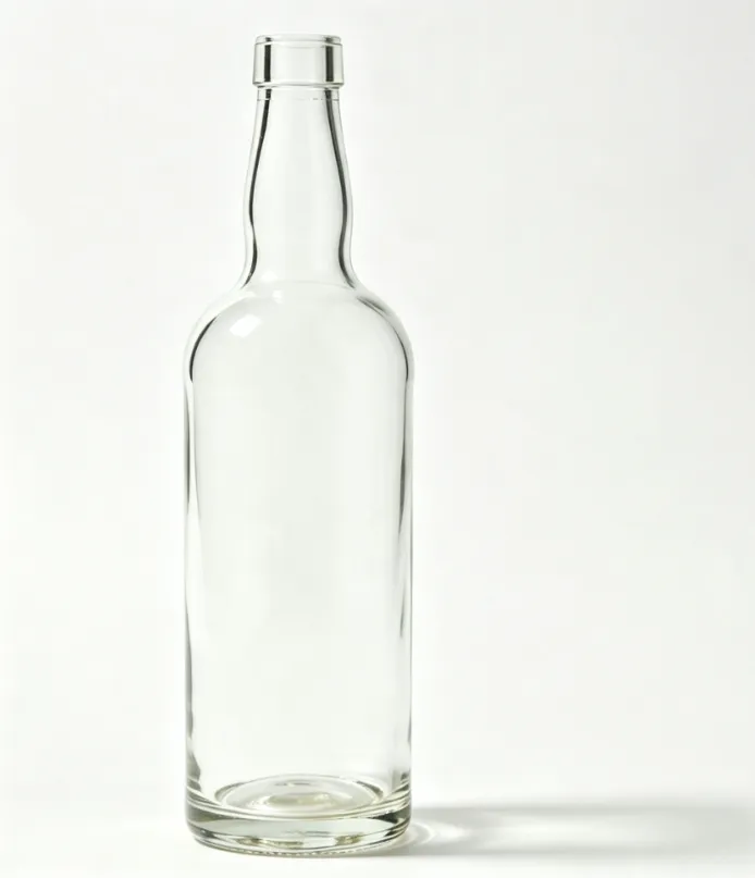 700ml empty round whiskey glass bottle flat mouth front view