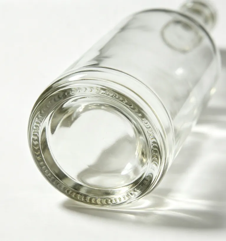 700ml empty round whiskey glass bottle flat mouth front view