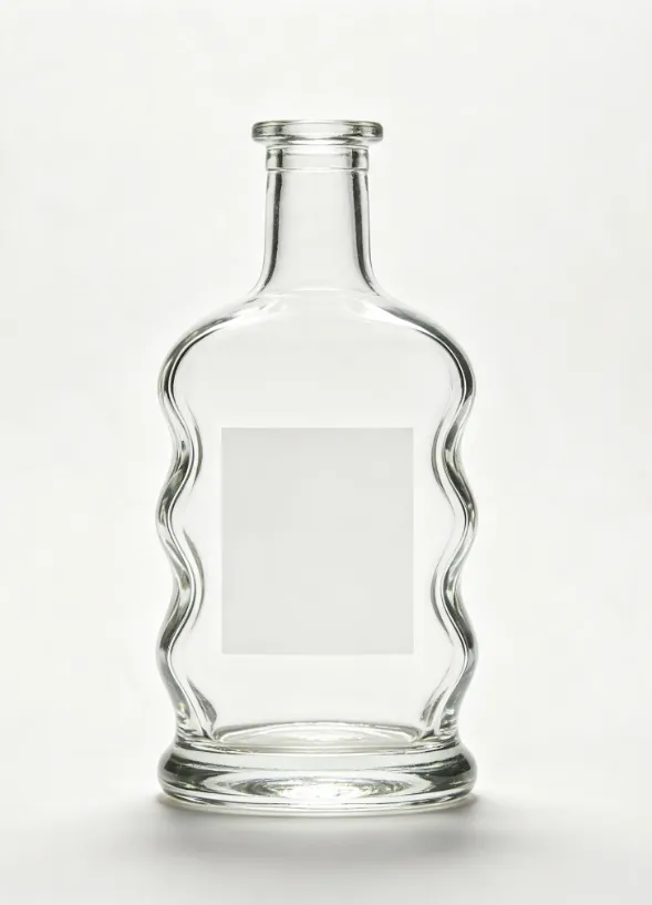 700ml clear wavy whiskey glass bottle, empty extra flint glass bottle for spirits