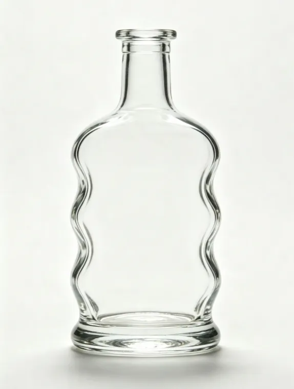 700ml clear wavy whiskey glass bottle, empty extra flint glass bottle for spirits