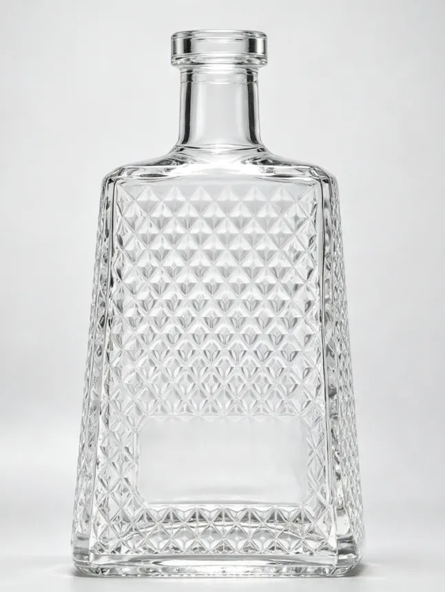 750ml Diamond Embossed Square Trapezoid Flat Mouth Thread-Free Tequila Glass Bottle