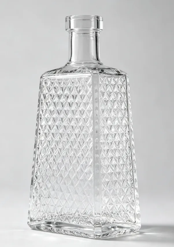 750ml Diamond Embossed Square Trapezoid Flat Mouth Thread-Free Tequila Glass Bottle