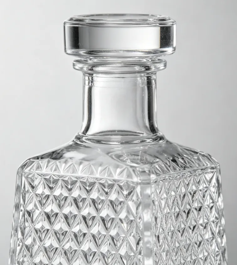 750ml Diamond Embossed Square Trapezoid Flat Mouth Thread-Free Tequila Glass Bottle