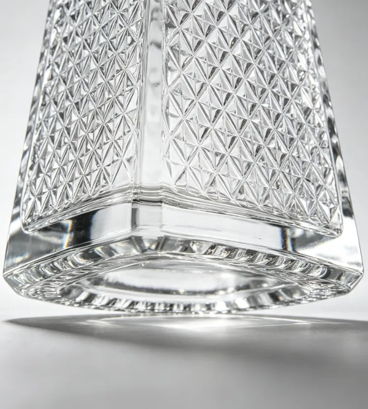 750ml Diamond Embossed Square Trapezoid Flat Mouth Thread-Free Tequila Glass Bottle