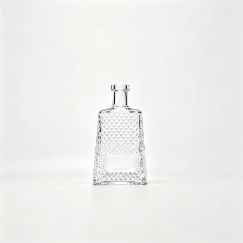 750ml Diamond Embossed Square Trapezoid Flat Mouth Thread-Free Tequila Glass Bottle