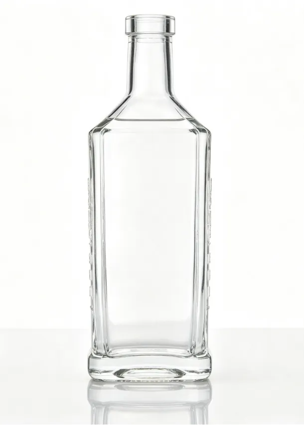 1000ml Square Flat Mouth Embossed Whiskey Glass Bottle Heavy Base Clear Bare Spirit Glass Bottle