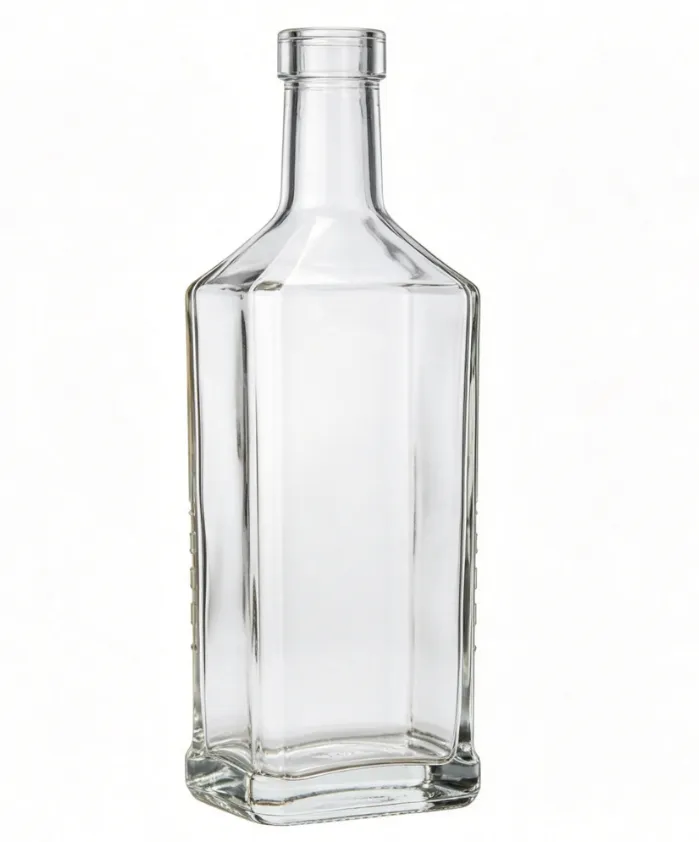 1000ml Square Flat Mouth Embossed Whiskey Glass Bottle Heavy Base Clear Bare Spirit Glass Bottle
