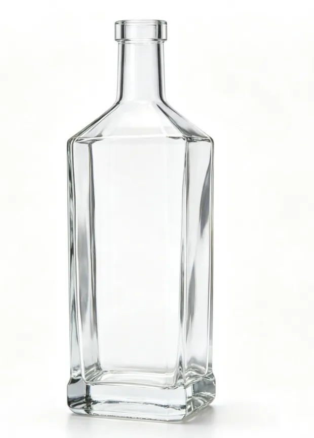 1000ml Square Flat Mouth Embossed Whiskey Glass Bottle Heavy Base Clear Bare Spirit Glass Bottle