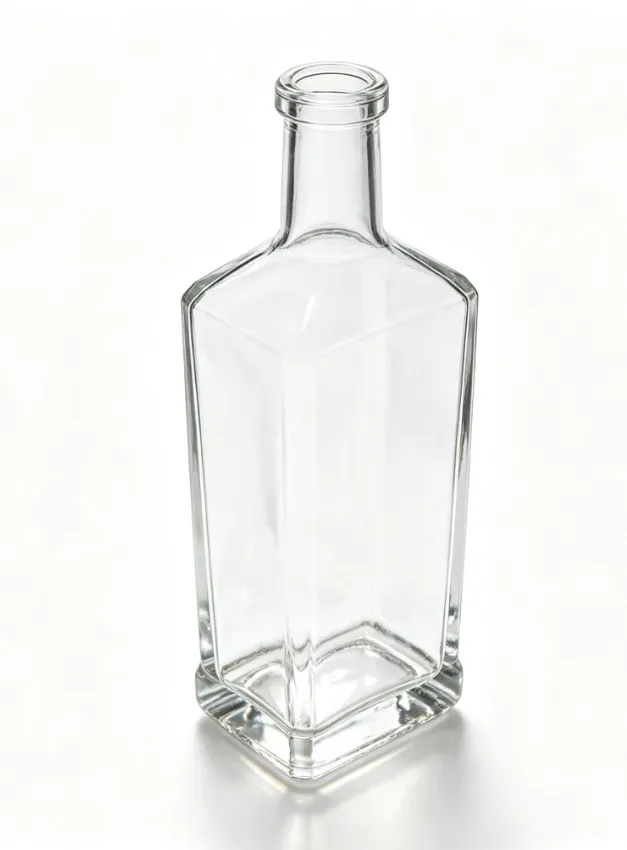 1000ml Square Flat Mouth Embossed Whiskey Glass Bottle Heavy Base Clear Bare Spirit Glass Bottle