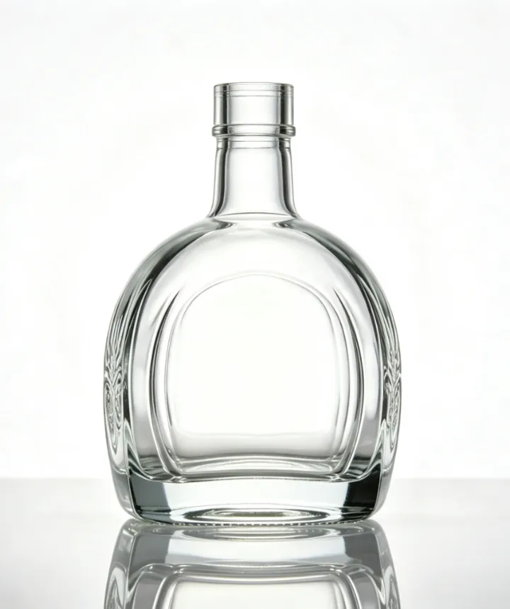 1000ml Round Flat Mouth Thread-Free Embossed Tequila Glass Bottle empty clear glass spirit bottle
