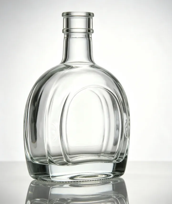 1000ml Round Flat Mouth Thread-Free Embossed Tequila Glass Bottle empty clear glass spirit bottle
