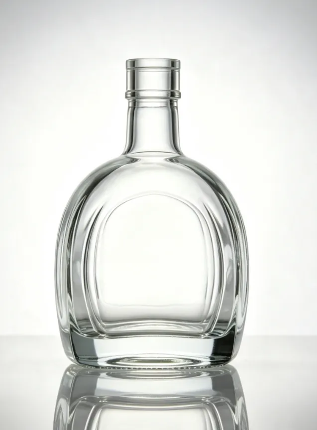 1000ml Round Flat Mouth Thread-Free Embossed Tequila Glass Bottle empty clear glass spirit bottle
