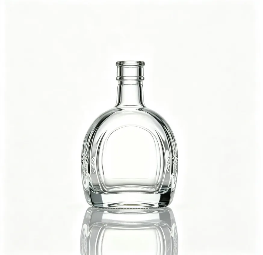 1000ml Round Flat Mouth Thread-Free Embossed Tequila Glass Bottle empty clear glass spirit bottle