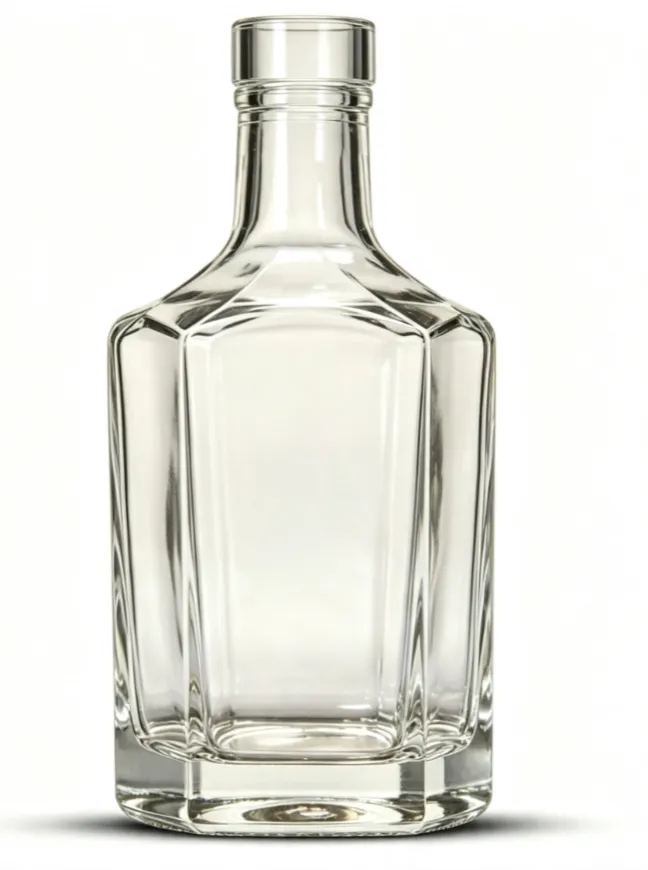 750ml octagonal flat mouth non-thread empty whiskey glass bottle for spirits packaging