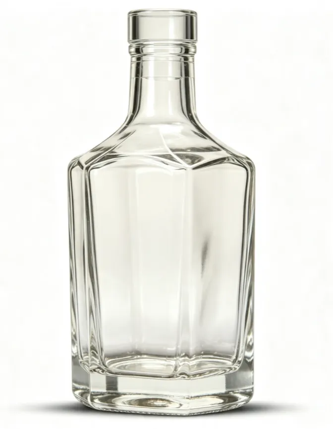 750ml octagonal flat mouth non-thread empty whiskey glass bottle for spirits packaging