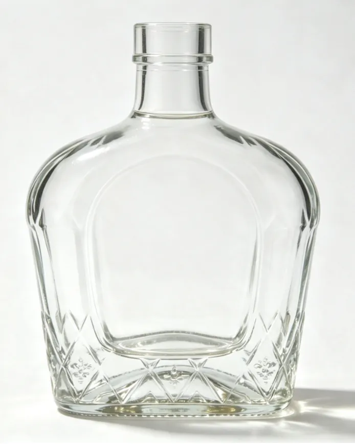 750ml embossed flat mouth non-thread empty tequila glass bottle with diamond carving