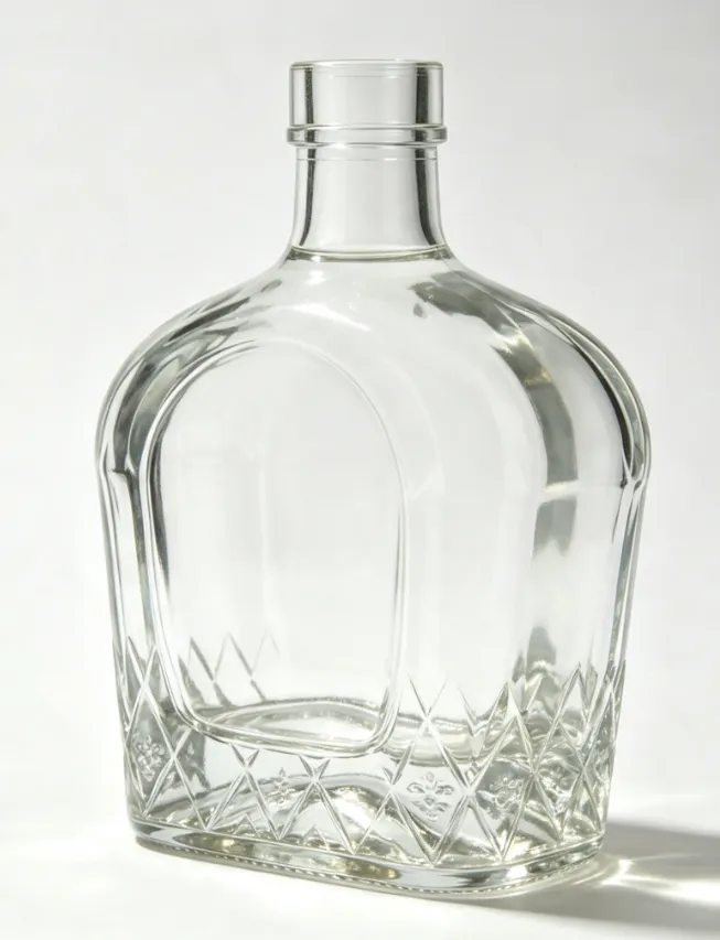 750ml embossed flat mouth non-thread empty tequila glass bottle with diamond carving