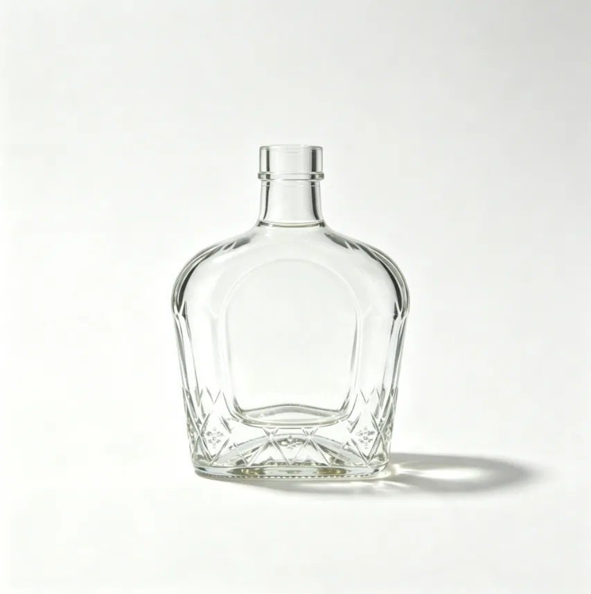 750ml embossed flat mouth non-thread empty tequila glass bottle with diamond carving