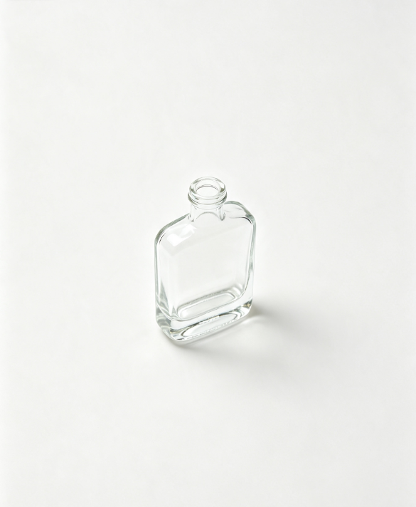 200ml flat rounded rectangular clear glass brandy bottle short neck thick concave base empty liquor spirit bottle