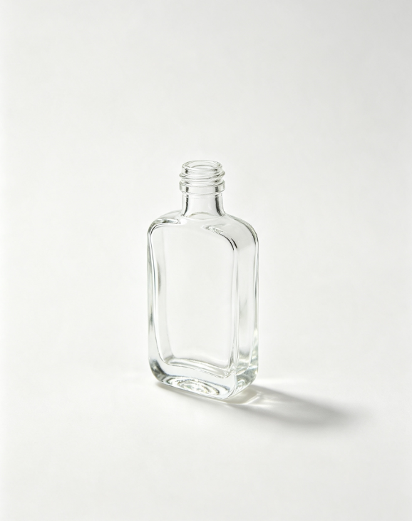 200ml flat rounded rectangular clear glass brandy bottle short neck thick concave base empty liquor spirit bottle