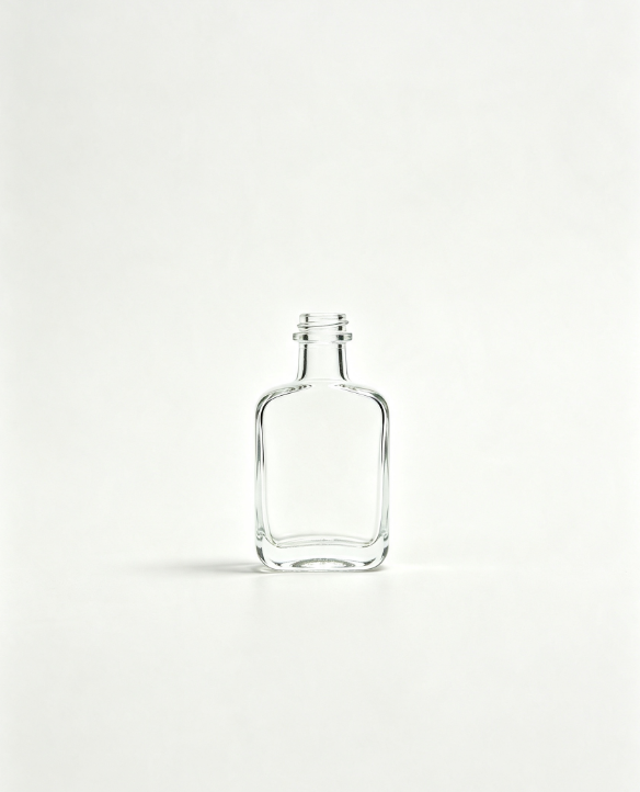 200ml flat rounded rectangular clear glass brandy bottle short neck thick concave base empty liquor spirit bottle