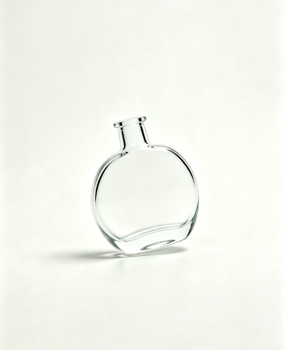 200ml round fluted flat clear glass spirit bottle short neck radial embossed texture empty craft liquor glass bottle