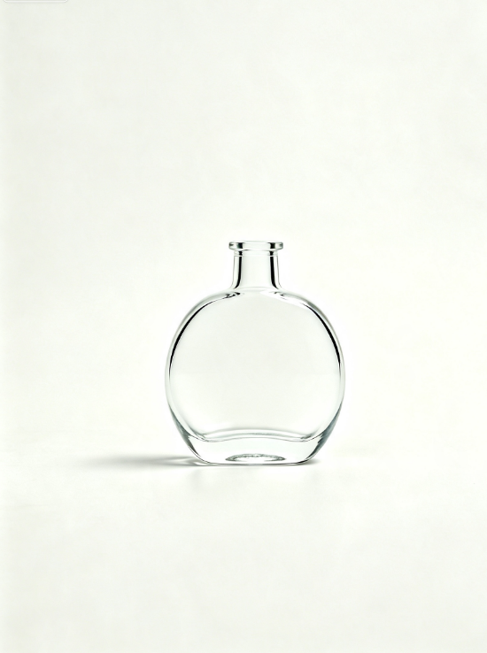 200ml round fluted flat clear glass spirit bottle short neck radial embossed texture empty craft liquor glass bottle