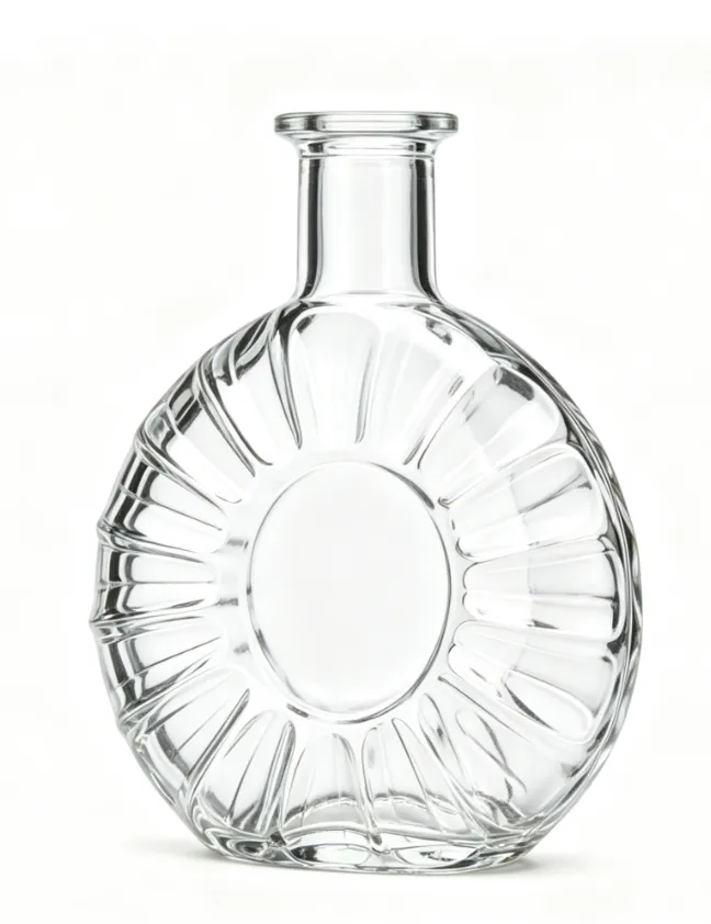 750ml radial fluted round clear whiskey glass bottle flat mouth no thread