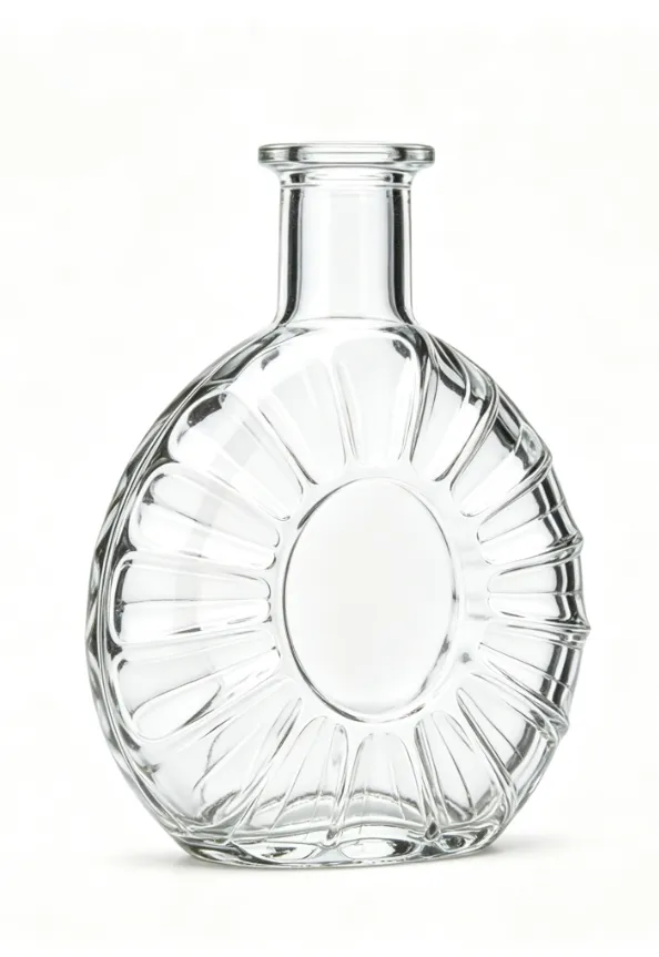 750ml radial fluted round clear whiskey glass bottle flat mouth no thread