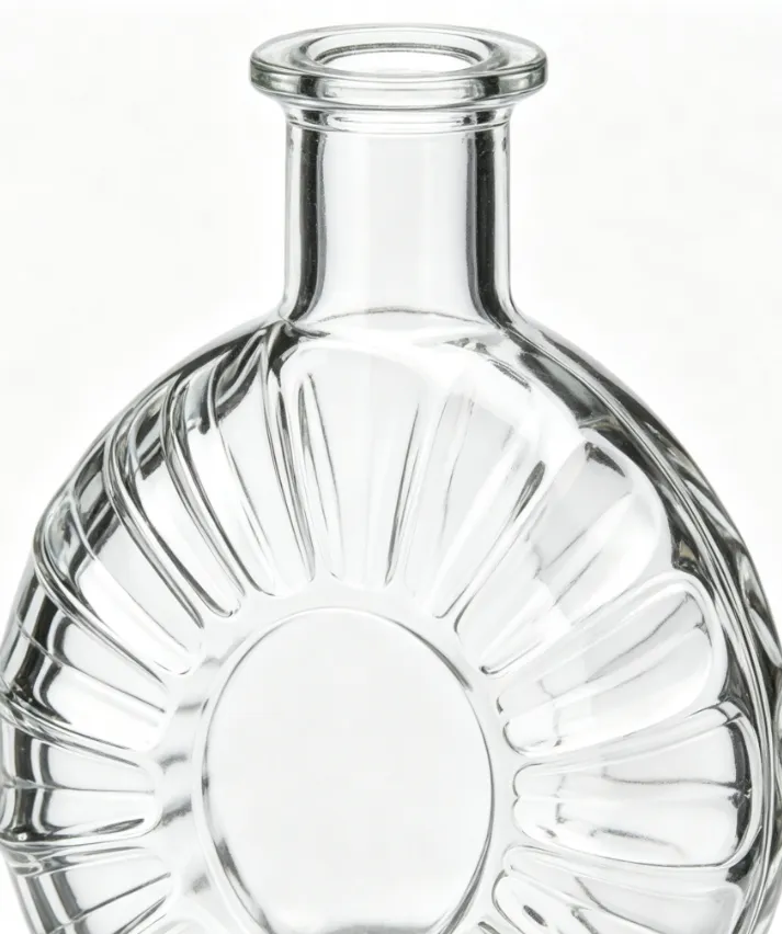750ml radial fluted round clear whiskey glass bottle flat mouth no thread