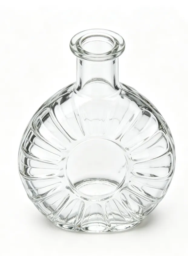750ml radial fluted round clear whiskey glass bottle flat mouth no thread