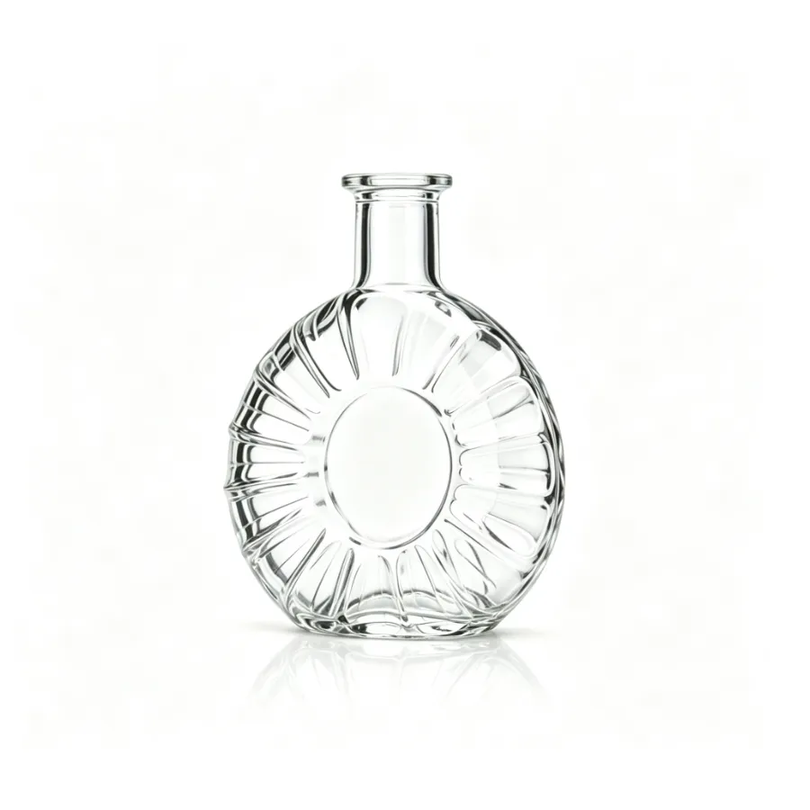 750ml radial fluted round clear whiskey glass bottle flat mouth no thread
