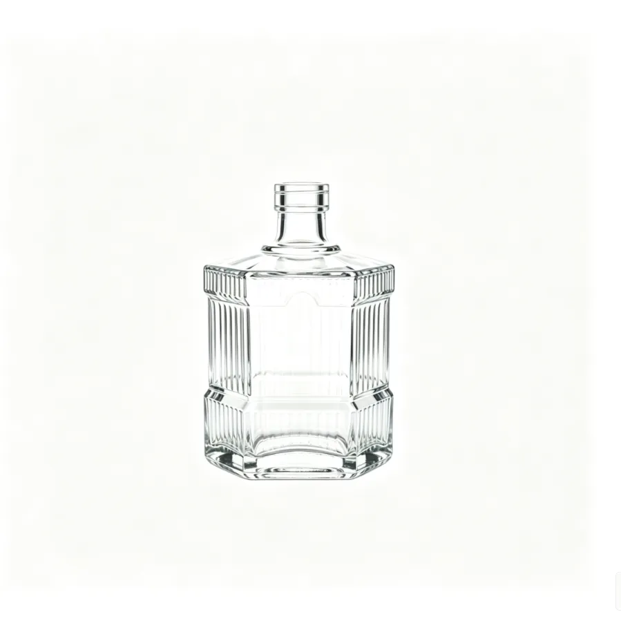 750ml clear vertical ribbed octagonal tequila glass bottle