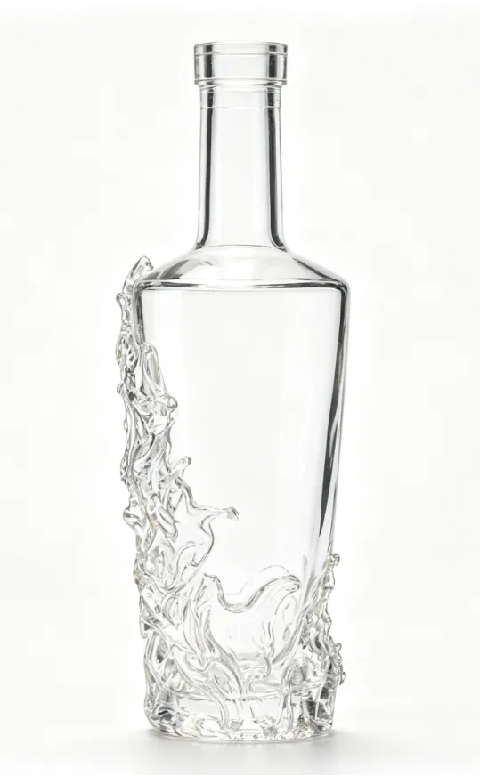 700ml Wave‑Sculpted Art Whisky Glass Bottle clear naked flat‑mouth empty super flint glass bottle