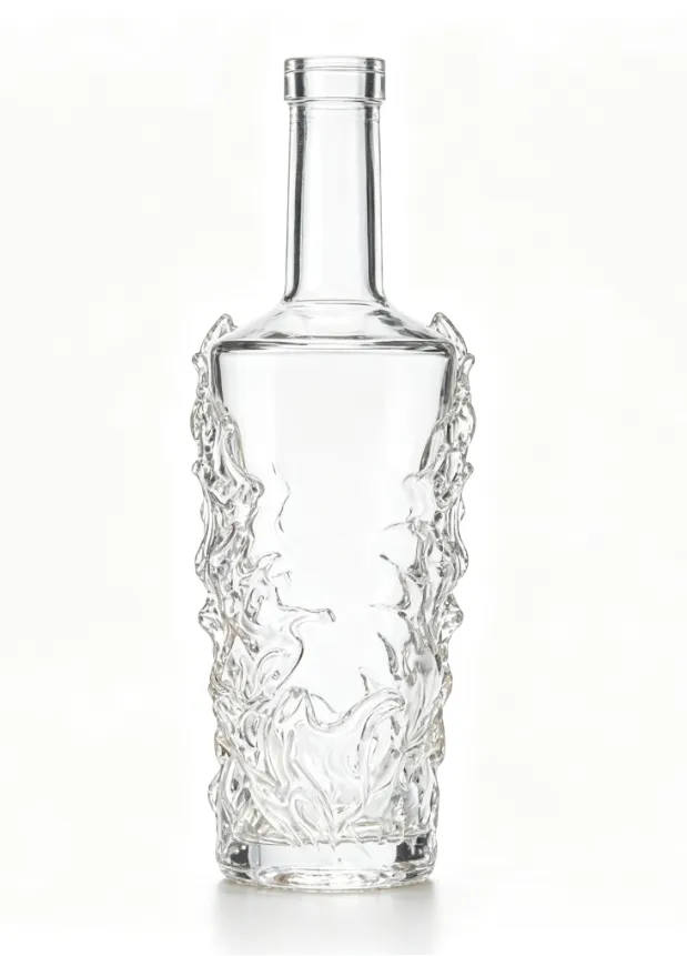 700ml Wave‑Sculpted Art Whisky Glass Bottle clear naked flat‑mouth empty super flint glass bottle