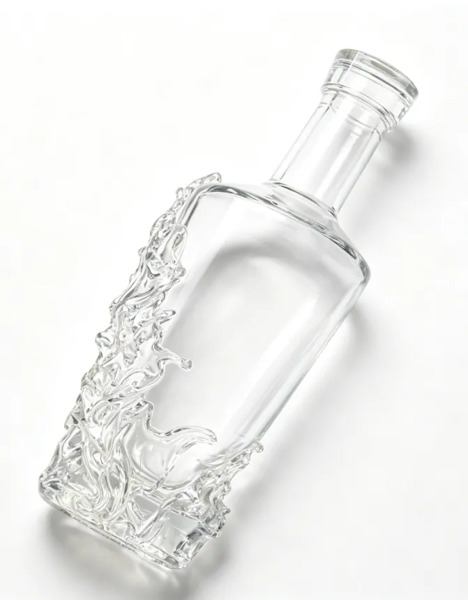 700ml Wave‑Sculpted Art Whisky Glass Bottle clear naked flat‑mouth empty super flint glass bottle