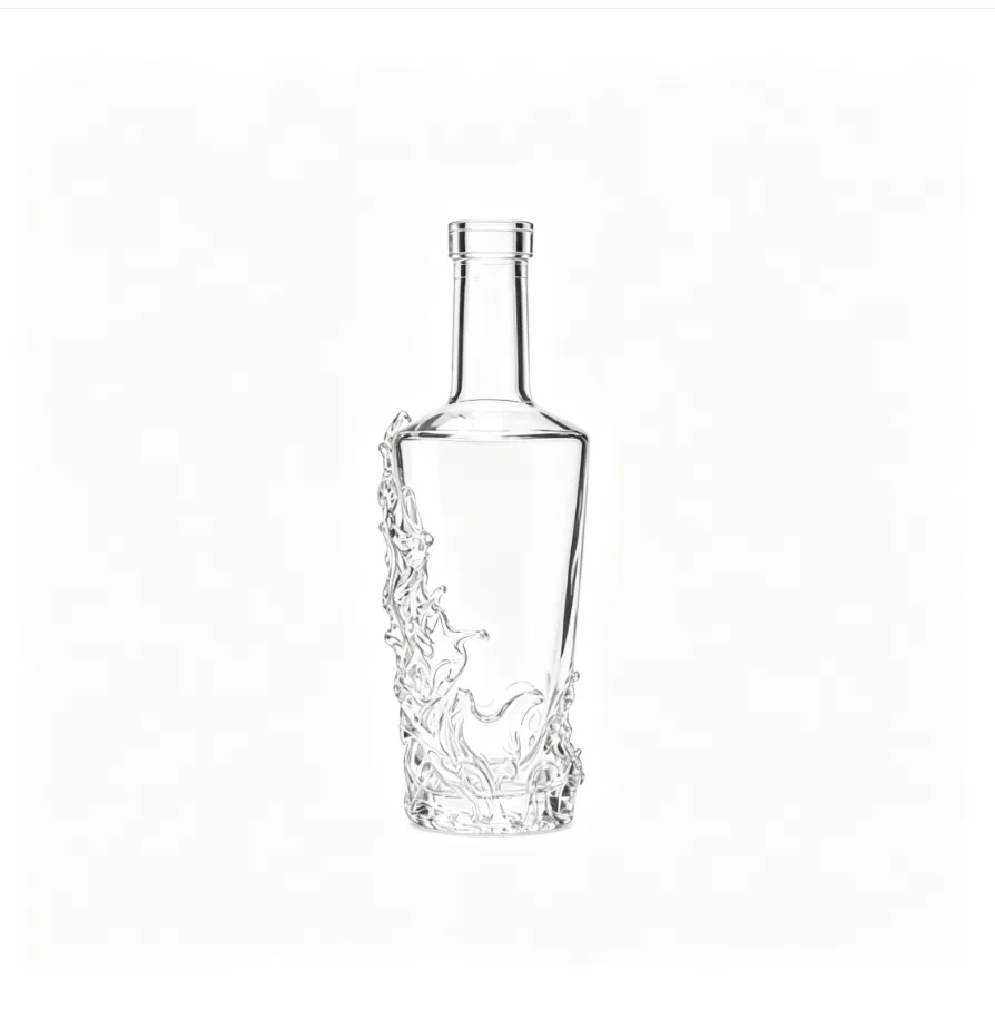 700ml Wave‑Sculpted Art Whisky Glass Bottle clear naked flat‑mouth empty super flint glass bottle