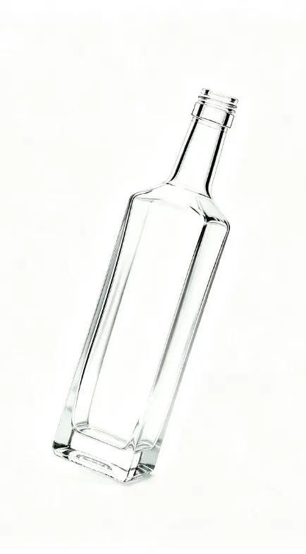 750ml empty tall square shoulder rum glass bottle