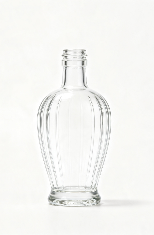 500ml spindle concave vertical strip empty rum glass bottle with threaded neck