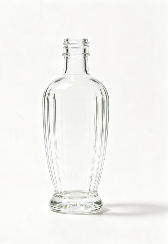 500ml spindle concave vertical strip empty rum glass bottle with threaded neck