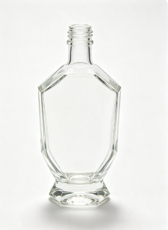 500ml shield cut surface empty rum glass bottle with threaded neck