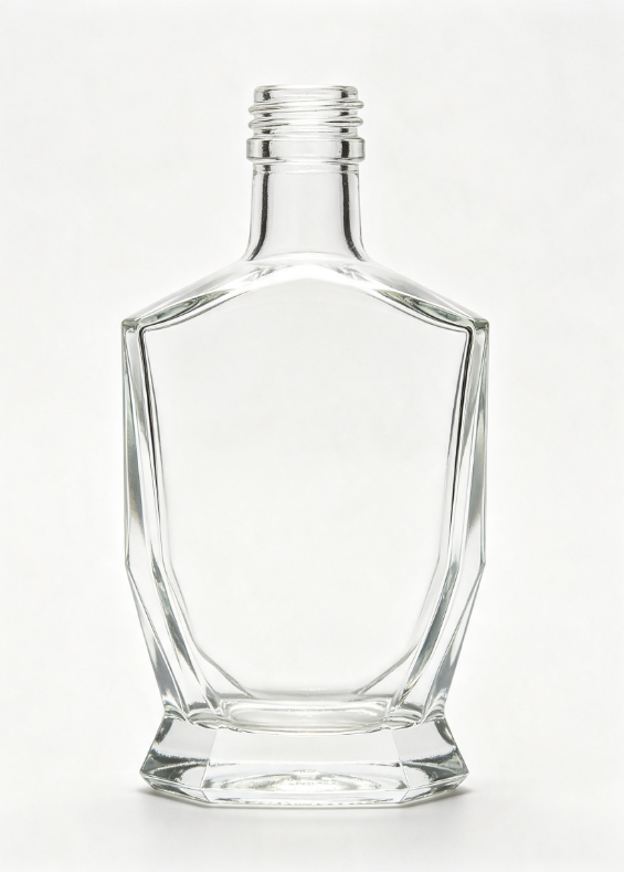 500ml shield cut surface empty rum glass bottle with threaded neck