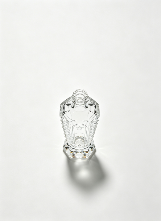 200ml Diamond Crystal Armor Empty Rum Glass Bottle With Threaded Neck, high white flint clear glass, no cap, commercial studio shot on pure white background